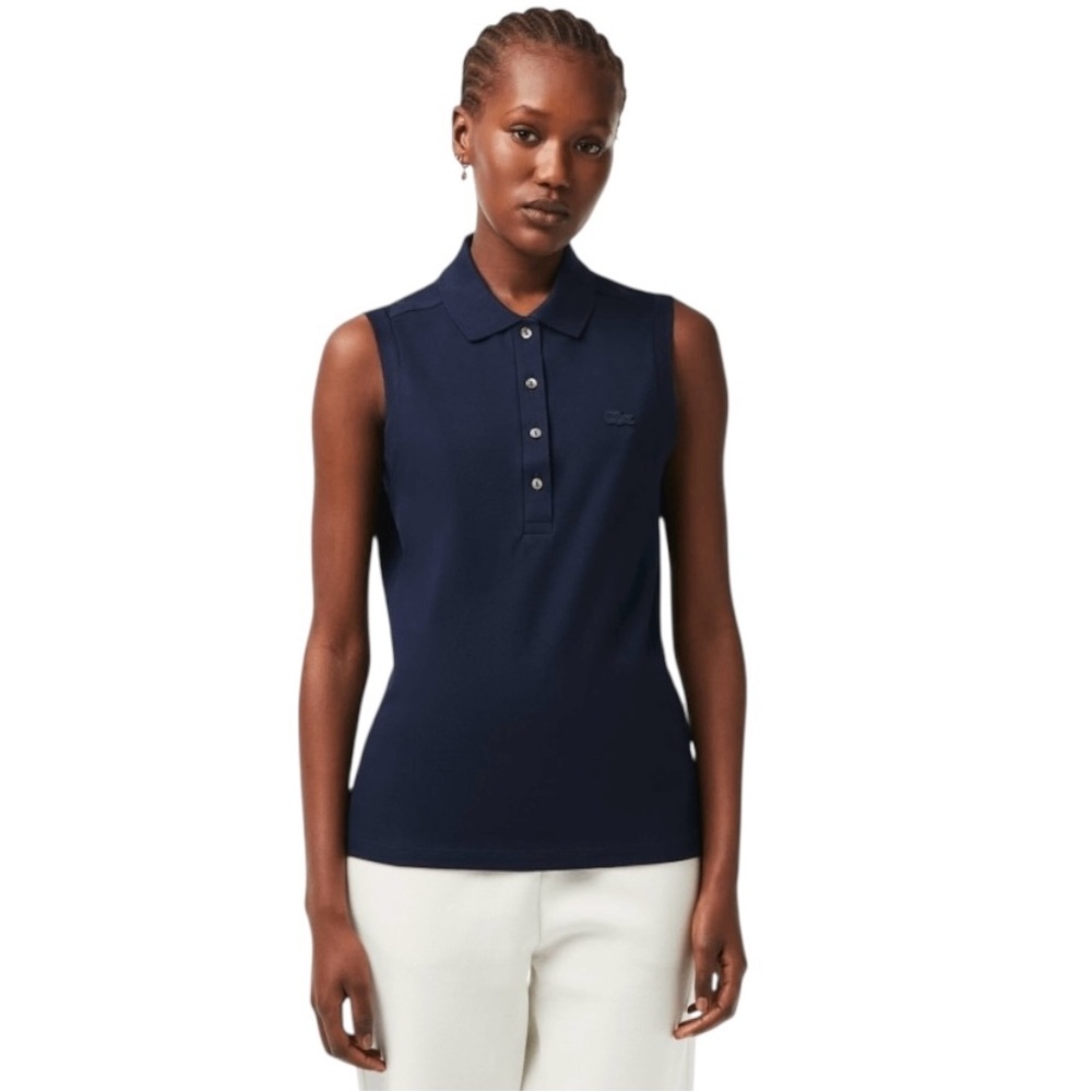 Lacoste Navy Blue Sleeveless Slim Fit Polo Shirt Size 38